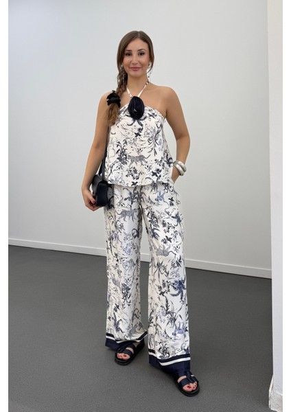 Amazon Lacivert Desenli Bluz ve Pantolon Takımı