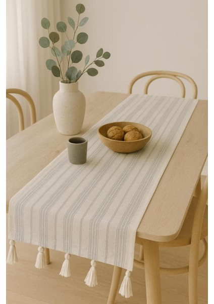 Çizgili Keten Runner, Şık ve Zarif Doğal Dokunuş, Evinize Tarz Katın