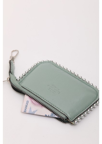 Mint Yeşil SHK192 Suni Deri Boncuklu Charm Çanta Aksesuarı, Kartlık Cüzdan fırsatları