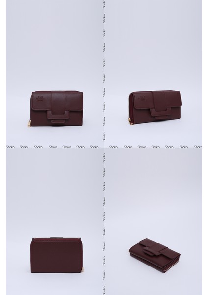 Bordo SHK216 Suni Deri 14 Bölmeli, Fermuarlı Bozuk Para ve Kağıt Para Bölmeli Cüzdan