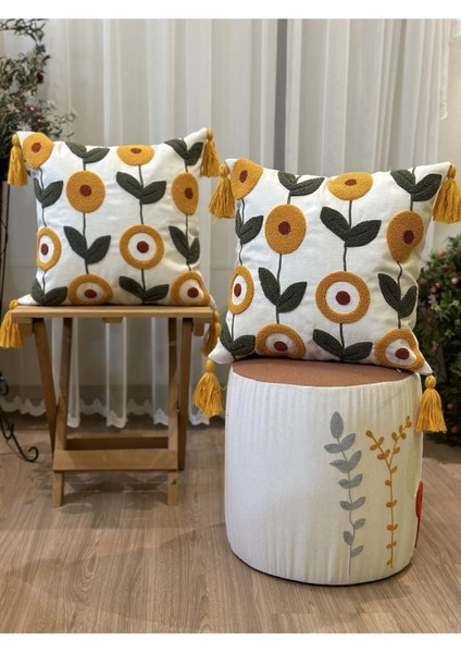 2'li Çiçekli Punch Işlemeli Nakışlı Dekoratif Premium Kırlent Kılıfı fiyatları