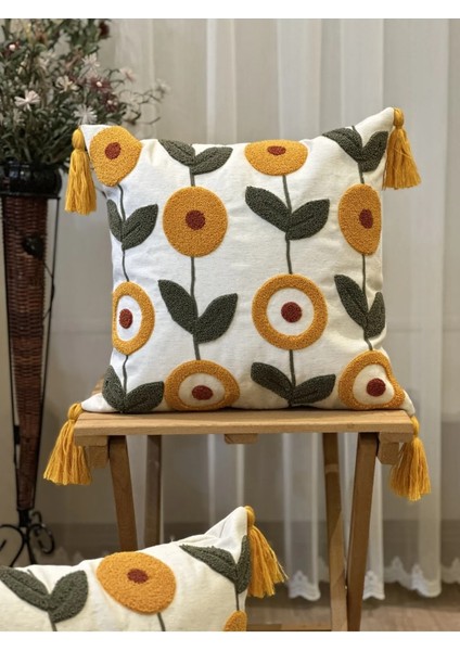 2'li Çiçekli Punch Işlemeli Nakışlı Dekoratif Premium Kırlent Kılıfı fırsatları