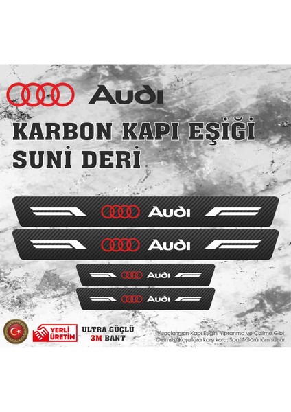 Audi Uyumlu Deri Karbon Kapı Eşiği Koruyucu Bant 4 Adet