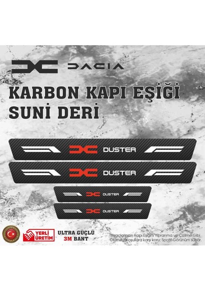 Dacia Duster Uyumlu Deri Karbon Kapı Eşiği Koruyucu Bant 4 Adet