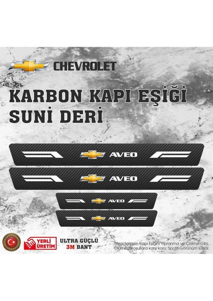 Chevtolet Aveo Uyumlu Deri Karbon Kapı Eşiği Koruyucu Bant 4 Adet