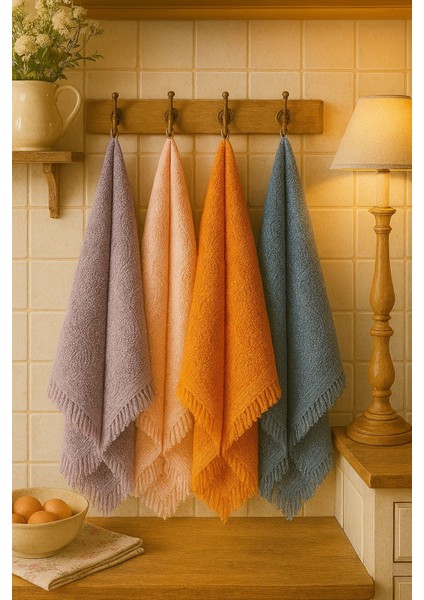 4’lü Saçaklı Renkli Havlu – 30X50 cm | %100 Pamuk Kurulama ve El Havlusu
