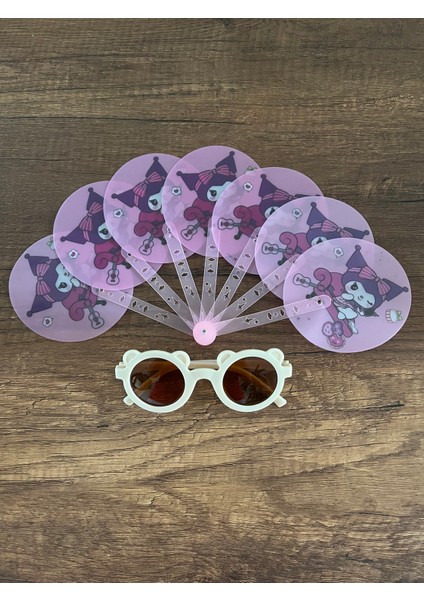 Kız Çocuk Kuromi Yelpaze ve Güneş Gözlüğü Set