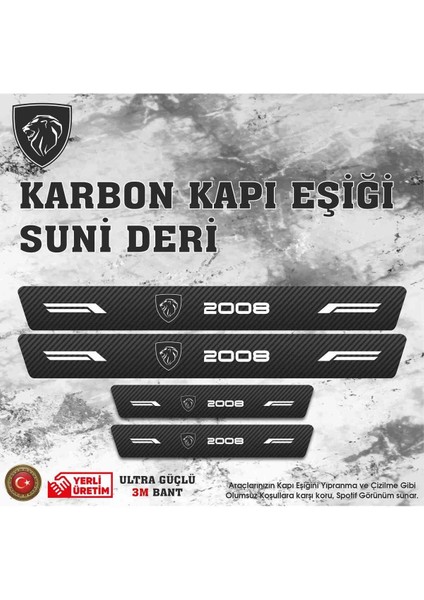 Peugeot 2008 Uyumlu Deri Karbon Kapı Eşiği Koruyucu Bant 4 Adet