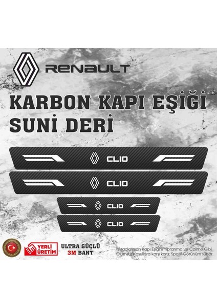 Renault Clio Uyumlu Deri Karbon Kapı Eşiği Koruyucu Bant 4 Adet
