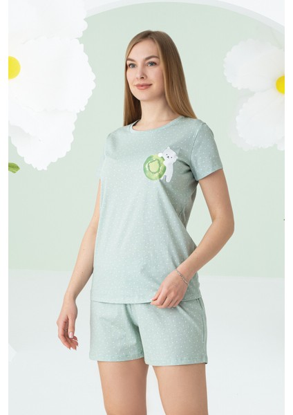 Yeşil Bear Şortlu Pijama Takımı