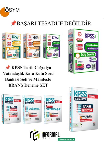 KPSS Ön Lisans Tarih Coğrafya Vatandaşlık Kara Kutu Sor Bankası Seti ve Manifesto BRANŞ Deneme Set