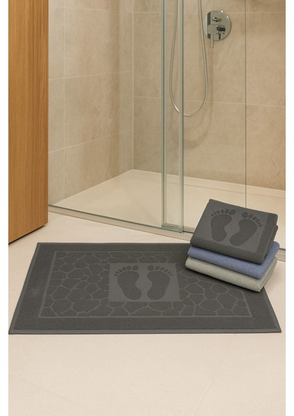 3 Adet %100 Pamuklu Taş Desenli Ayak Havlu Seti – 3 Renkli Takım