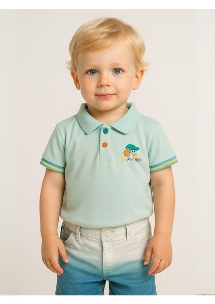 Erkek Bebek Yakalı Renkli Düğmeli T-Shirt