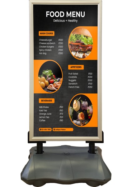 Yaylı Çift Taraflı Tekerlekli Kaldırım Panosu Su Depolu Reklam Dubası