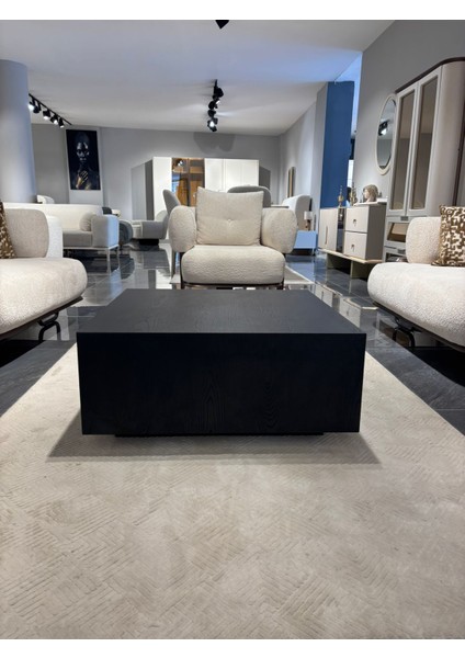 Most Lignum Ahşap Görünümlü Mat Siyah Orta Sehpa 80X80 Cm. (Evinize Teslim)