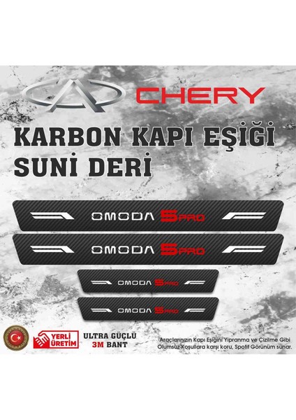 Tiggo 8 Promax Uyumlu Deri Karbon Kapı Eşiği Koruyucu Bant 4 Adet