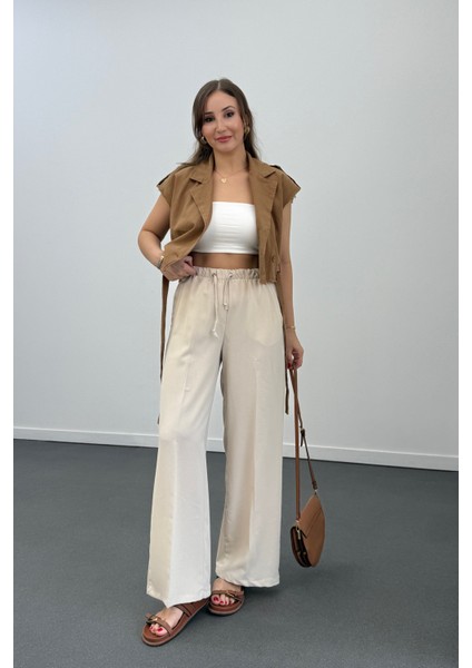 Tatumi Taş Renk Beli Lastikli Palazzo Pantolon