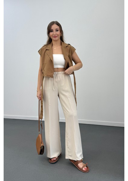 Tatumi Taş Renk Beli Lastikli Palazzo Pantolon fırsatları