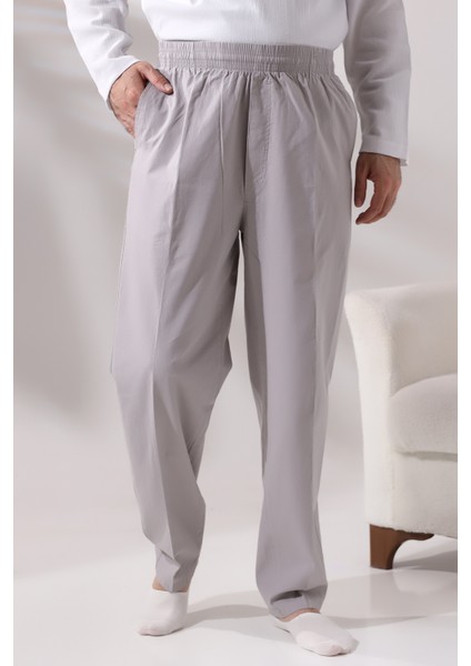 Erkek Koyu Gri Rahat Kesim Beli Lastikli Keten Hac ve Umre Şalvar Pantolon fiyatları