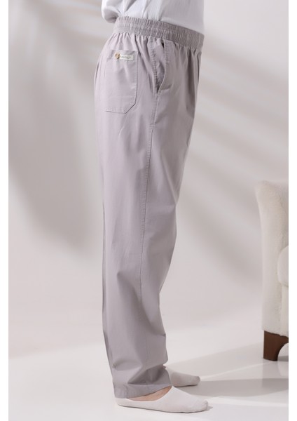 Erkek Koyu Gri Rahat Kesim Beli Lastikli Keten Hac ve Umre Şalvar Pantolon modelleri