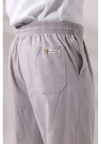 Erkek Koyu Gri Rahat Kesim Beli Lastikli Keten Hac ve Umre Şalvar Pantolon fırsatları