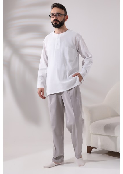 Erkek Koyu Gri Rahat Kesim Beli Lastikli Keten Hac ve Umre Şalvar Pantolon indirimleri