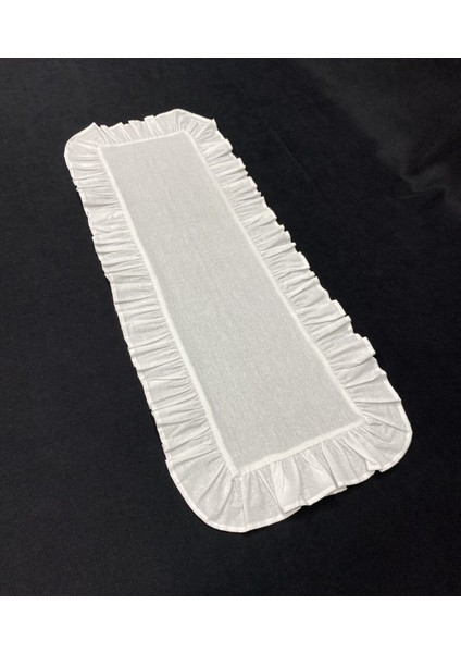 %100 Pamuk Beyaz Ham Keten Fırfırlı Runner 30X80 cm