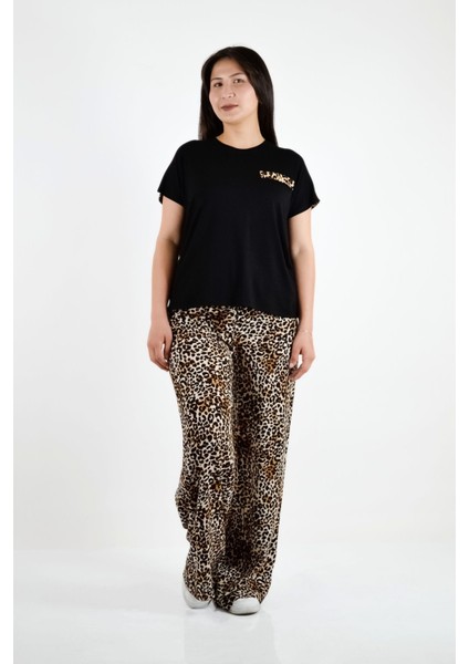 Leopar Desen Detaylı Kısa Kol Tişört - Siyah fiyatları