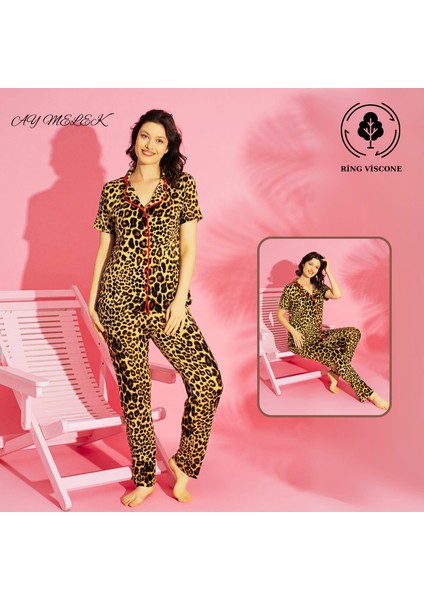 Ay Melek Kadın Pijama Takımı Ring Viscone Bambu Doku Gömlek ve Pijama Seti