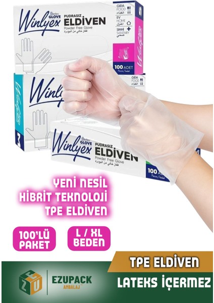 L Beden Winlyex 100'LÜ Gıda Muayene Pudrasız Medikal Temizlik Mutfak Saç Boyama Eldiveni