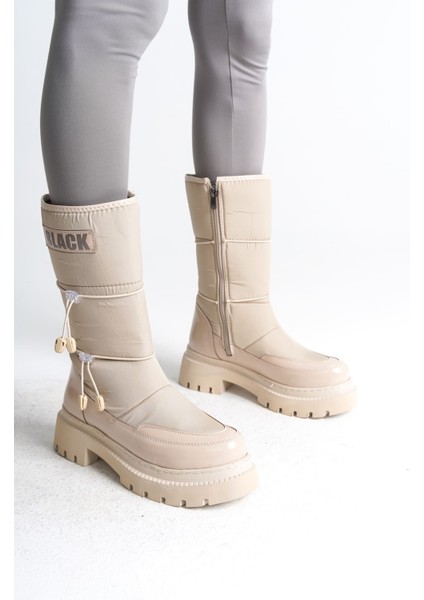 Jet-Lucy Lastikli Fermuarlı Paraşüt Kumaş Rugan Kadın Bot Ckt - Krem