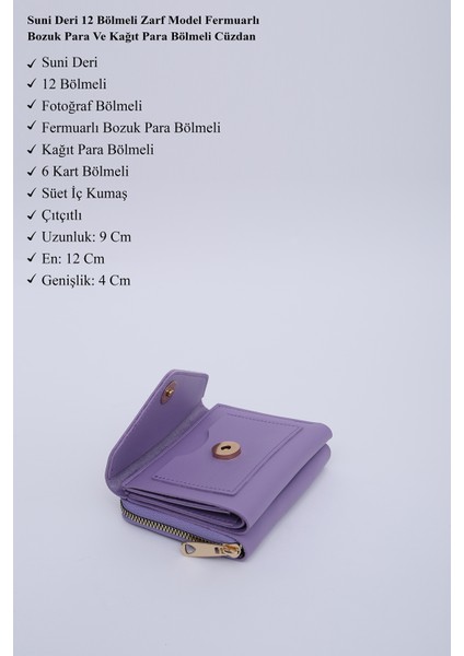 Lila SHK215 Suni Deri 12 Bölmeli Zarf Model Fermuarlı Bozuk Para ve Kağıt Para Bölmeli Cüzdan modelleri