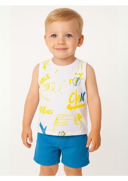 Erkek Bebek Pamuklu Renkli Yazı Baskılı Kolsuz T-Shirt