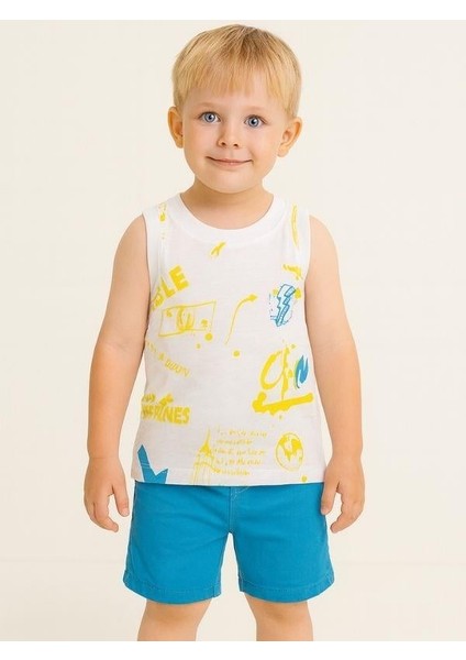 Erkek Bebek Pamuklu Renkli Yazı Baskılı Kolsuz T-Shirt fiyatları