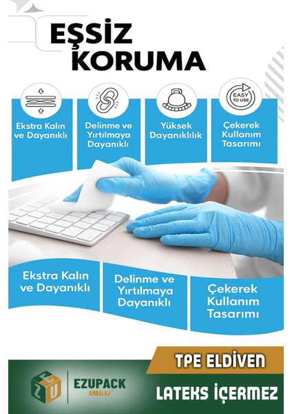 L Size Slimfit Glove Tpe Terletmez Gıda Muayene Pudrasız Medikal Temizlik Mutfak(Lateks Nitril Yok) fiyatları