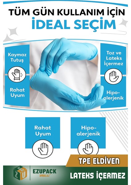 L Size Slimfit Glove Tpe Terletmez Gıda Muayene Pudrasız Medikal Temizlik Mutfak(Lateks Nitril Yok) modelleri