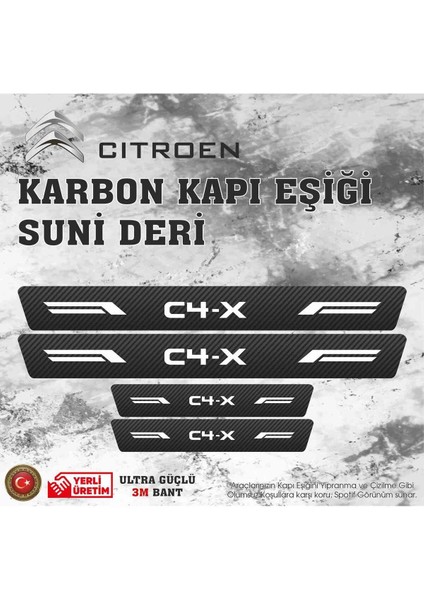 Citroen C4X Uyumlu Deri Karbon Kapı Eşiği Koruyucu Bant 4 Adet