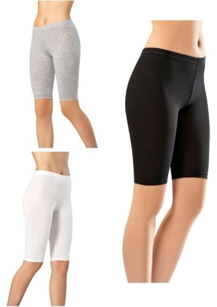 Kota 6'lı Siyah Beyaz ve Gri Renkler Penye Kadın Diz Üstü Tayt