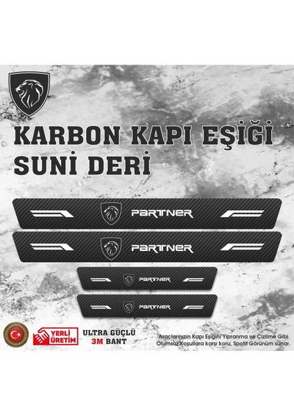 Peugeot Partner Uyumlu Deri Karbon Kapı Eşiği Koruyucu Bant 4 Adet