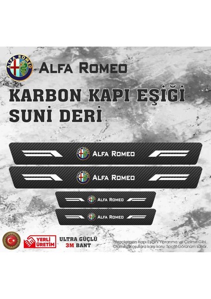 Alfa Romeo Uyumlu Deri Karbon Kapı Eşiği Koruyucu Bant 4 Adet