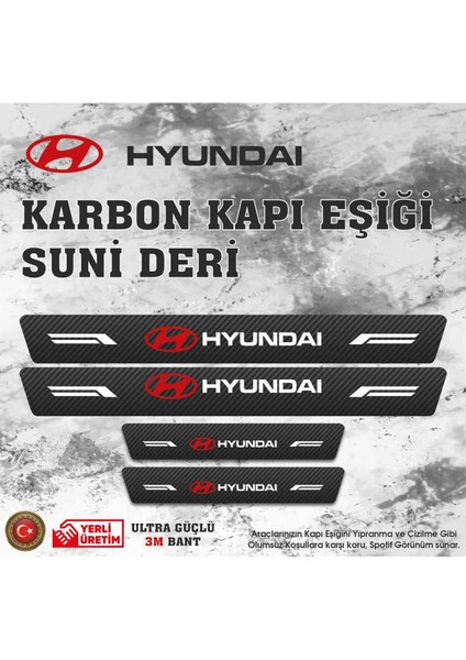 Hyundai Uyumlu Deri Karbon Kapı Eşiği Koruyucu Bant 4 Adet