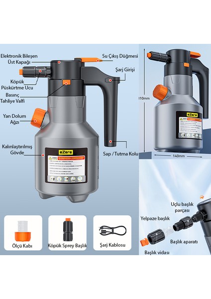 2l Yüksek Basınçlı Şarjlı Köpük Makinası Oto Yıkama Pompası Köpük Püskürtücü indirimleri