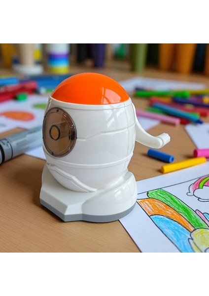 Sevimli Ufo Tasarımlı Masa Üstü Kollu Kalemtraş, 4 Farklı Renk Seçeneği, Çıkartma Hediyeli