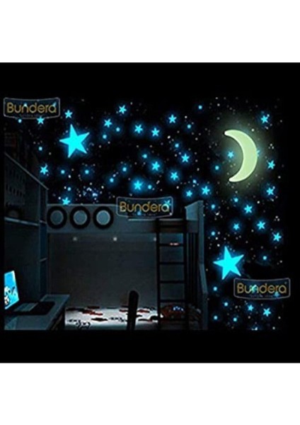 Yeşil Fosforlu Yıldız ve Ay Oda Duvar Tavan Süsü 24 Parça