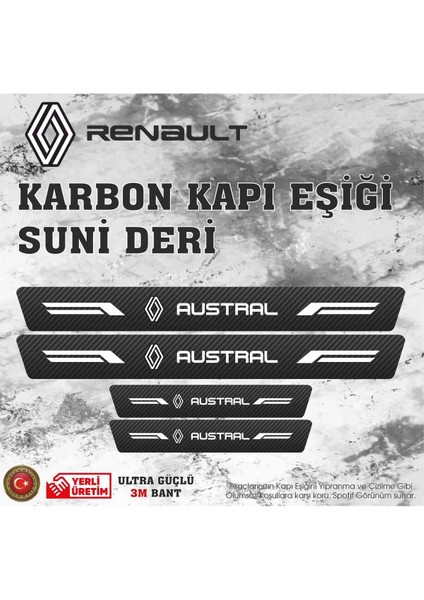 Renault Austral Uyumlu Deri Karbon Kapı Eşiği Koruyucu Bant 4 Adet