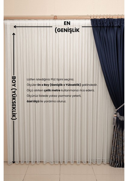 1-2 Seyrek Pile Zincir Model Tül Perde,dikey Çizgili Kırık Beyaz Ütü Istemeyen Tül Perde
