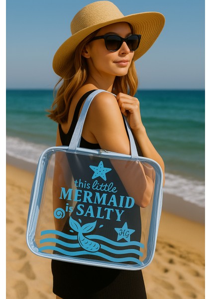 Mermaid Temalı Şeffaf Plaj Çantası – Su Geçirmez Yazlık Kadın Tatil Çantası