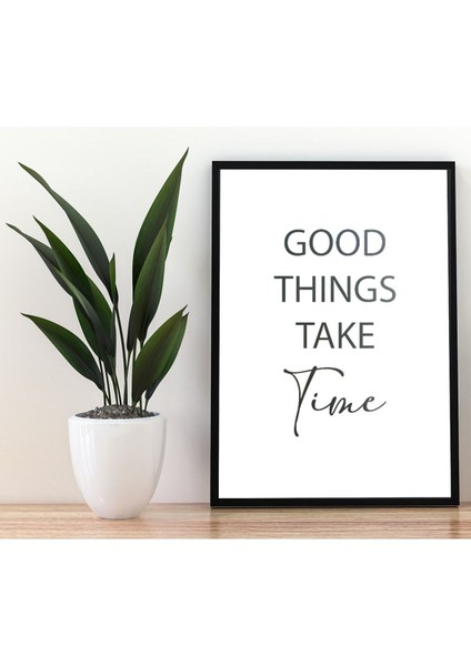 "good Things Take Time" Yazılı Siyah Ahşap Duvar Tablosu, Şık ve Doğal Dekor.