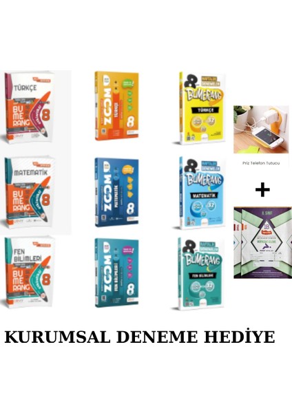 2025 8.sınıf Bumerang Etkinlikli Soru Bankası,bumerang Haftalık Deneme ve Zoom Soru Bankası Türkçe,matematik,fen Bilimleri 9kitappriz Telefon Tutucu Hediye