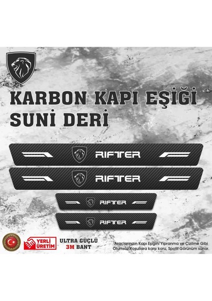 Peugeot Rifter Uyumlu Deri Karbon Kapı Eşiği Koruyucu Bant 4 Adet